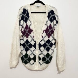 Currants Hand Knit Vintage White Geometric Sweater Size large vintage
